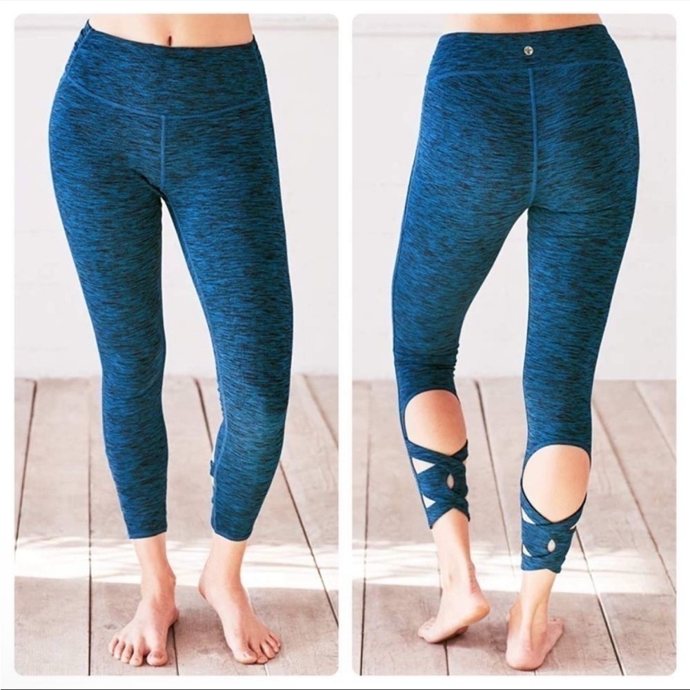Manduka Cross Back Crop Leggings Yoga Activewear Teal Spacedye Size XS
